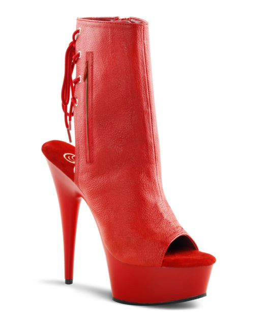 Red faux leather ankle boot White