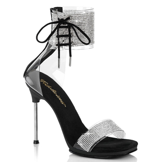 Black/clear diamond ankle strap stilettos