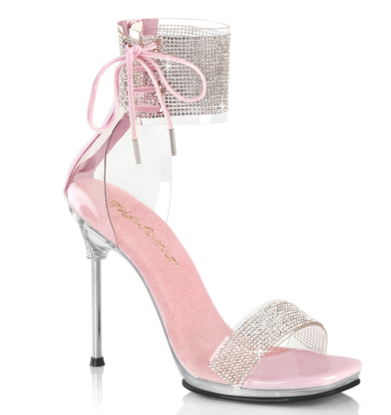 Pink/clear diamond ankle strap stilettos