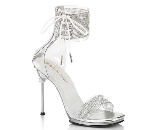 Silver/clear diamond ankle strap stilettos