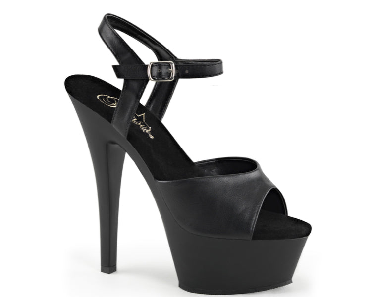 Black matte leather ankle strap sandal